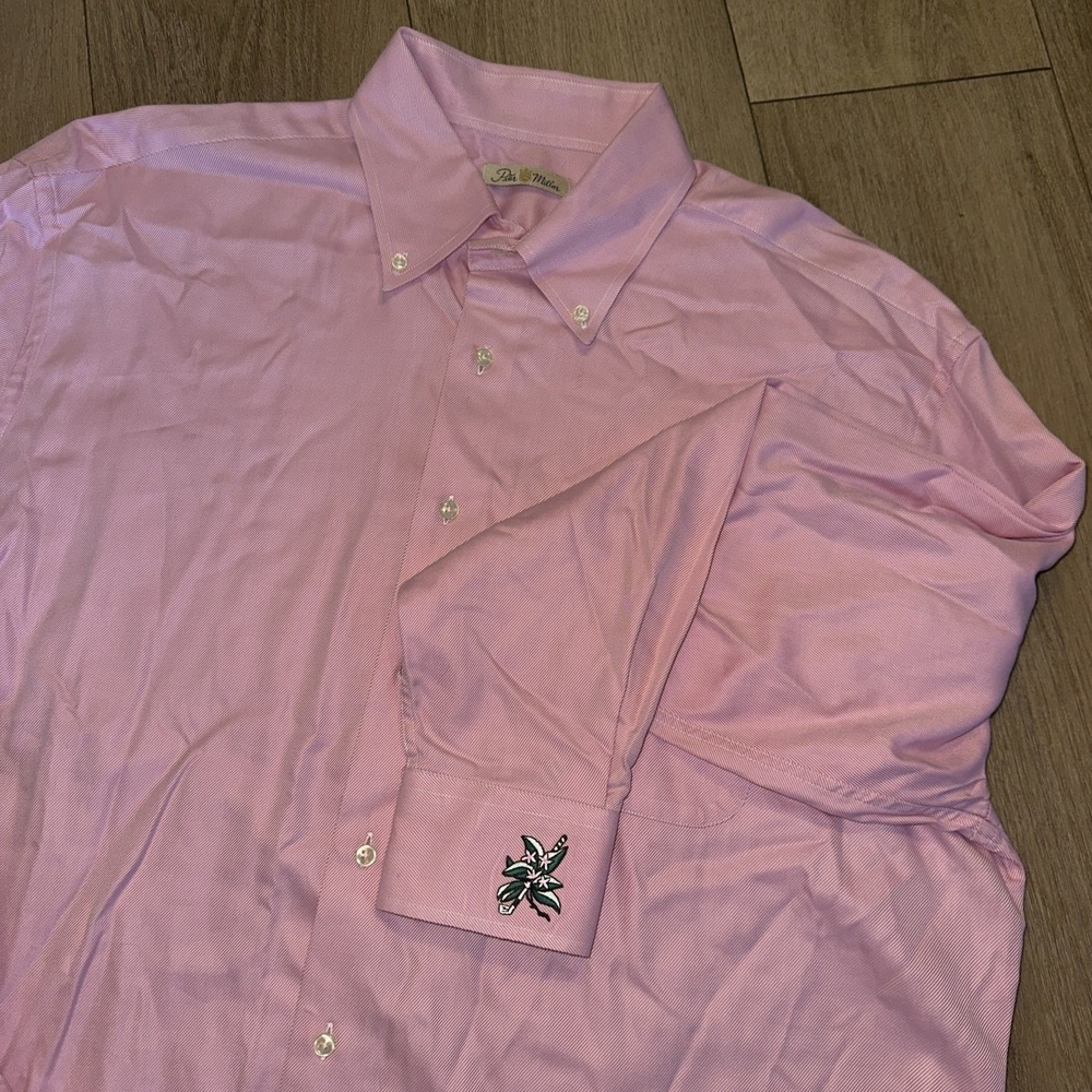 Peter Millar Men's XL L/S Oxford Button Shirt Pink Crown Embroidered Sleeve Golf